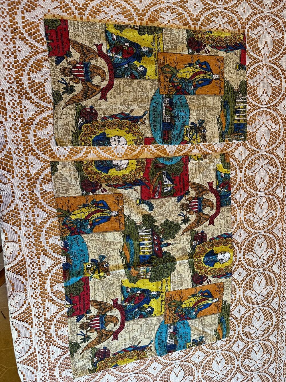 Vintage 70s Bicentennial George Washington Fabric Placemats Americana Panels
